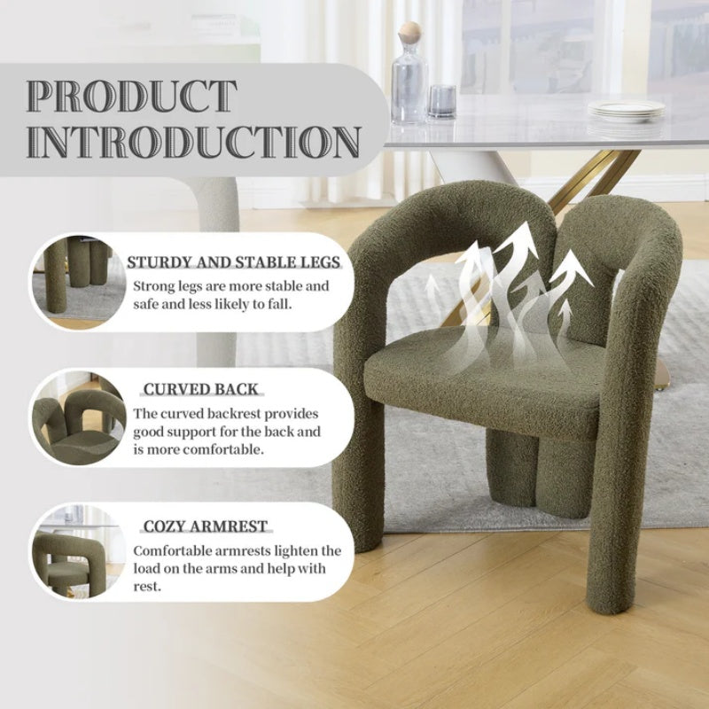 COOLMORE Contemporary Designed Velvet Upholstered Accent/Dining Chair in Olive Teddy Fabric with Armrests-海智集-Default-