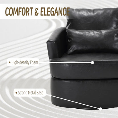 Modern Swivel Barrel Club Chair, Comfy Accent Sofa with 360 Degree Swivel, Black PU Leather, 32.68x30.31x24.80 Inches-海智集-Default-