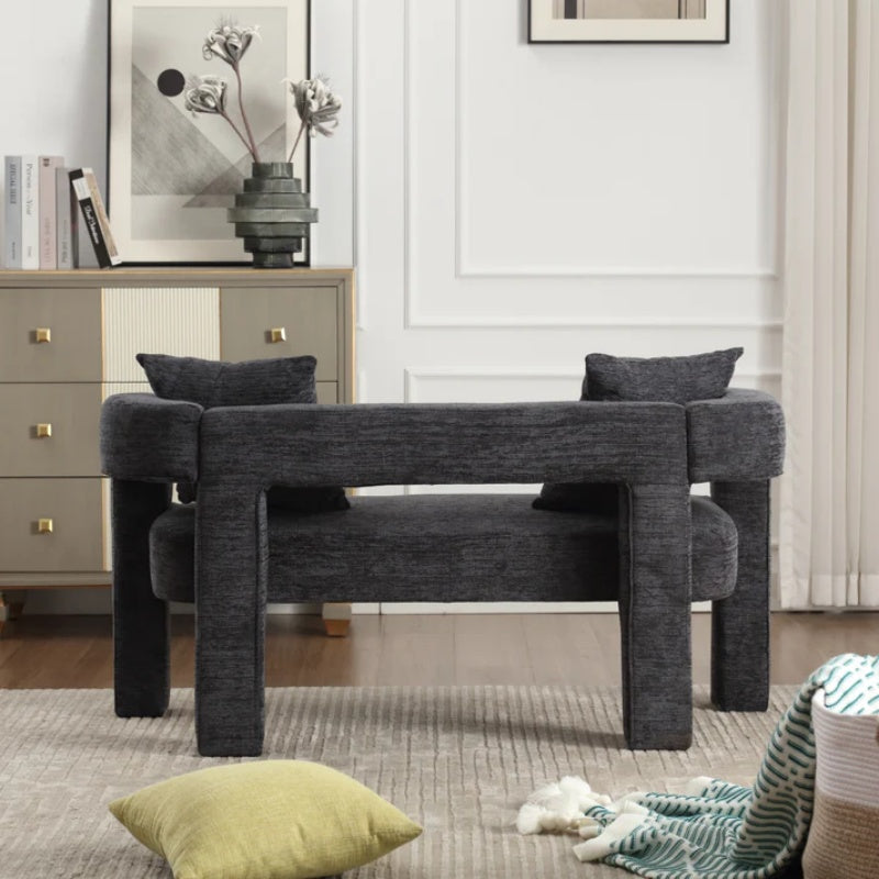 Modern Chenille Loveseat Sofa, Comfy Upholstered 2-Seater Sofa, Small Loveseat Accent Couch for Living Bedroom Leisure Areas, Carbon Black-海智集-Default-