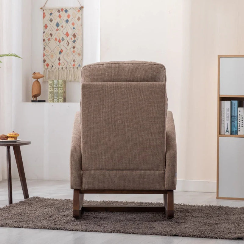 Rocking Chair, Modern Glider Chair, Recliner Armchair with Wood Legs and Side Pocket, Nursery Rocking Accent Chair with High Back for Living Room Bedroom (Camel linen)-海智集-Default-