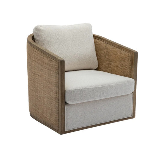 Beige Boucle Swivel Barrel Chair, Comfy Round Accent Sofa Chair with 360 Degree Swivel, Leisure Arm Chair for Living Room, Nursery, Hotel, Bedroom, Office, Lounge-海智集-Default-