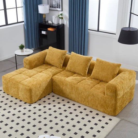 UNITED WE WIN 98.42-inch modular sectional sofa, modern modular L-shaped sofa with chaise longue, equipped with small side pockets and free of compression during installation.-海智集-Default-