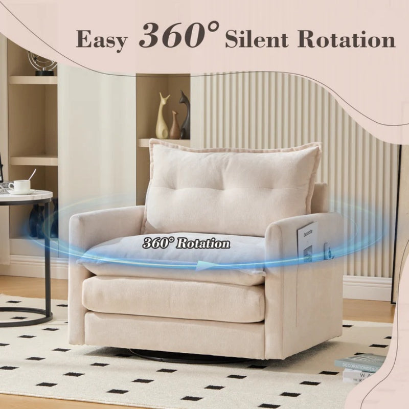 UNITED WE WIN Swivel Barrel Chair - Mid Century Modern Chair, Thick Padded Arm Chair with Solid Metal Base, Comfortable Single Sofa Chair, Swivel Accent Chair for Living Room Bedroom-海智集-Default-
