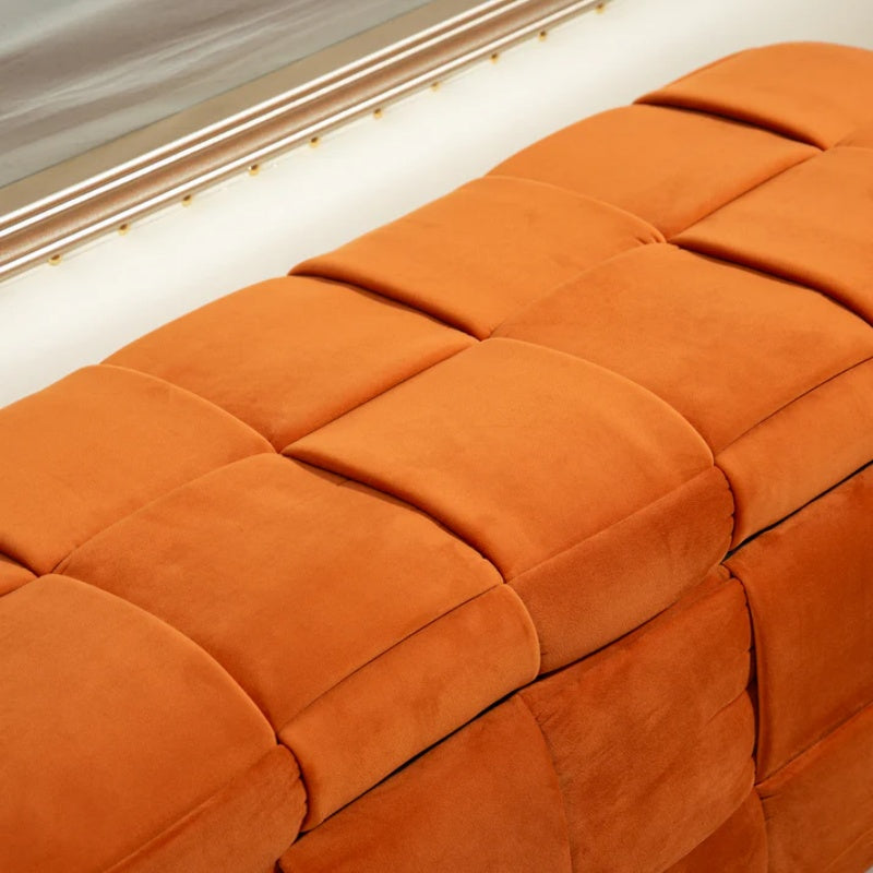 COOLMORE Upholstered Fabric Storage Ottoman with Safety Hinge, Orange Velvet, 43.7'' x 17.32'' x 15.73''-海智集-Default-