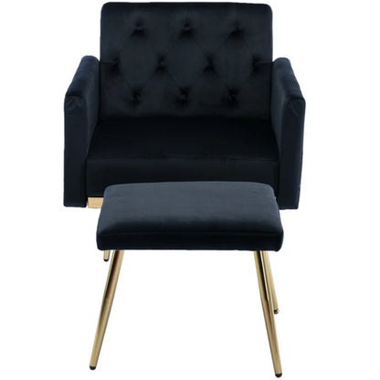 COOLMORE Velvet Accent Chair with Adjustable Armrests and Backrest, Button Tufted Lounge Chair, Single Recliner Armchair with Ottoman-海智集-Default-