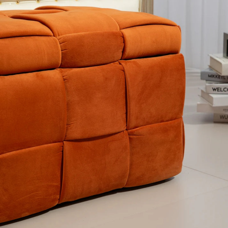 COOLMORE Upholstered Fabric Storage Ottoman with Safety Hinge, Orange Velvet, 43.7'' x 17.32'' x 15.73''-海智集-Default-