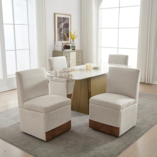 COOLMORE 360 Degree Swivel Upholstered Dining Chairs Set of 2 Swivel Dining Room Chairs Kitchen Chairs Casters & Storage Comfy Modern Rolling Chair for Living Room Fabric Armless Chair-海智集-Default-