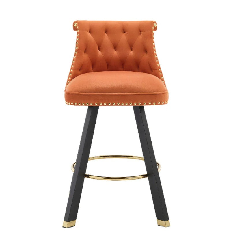 COOLMORE Set of 2,Back pull point design, velvet material, 360 degree rotation, back pull loop detachable design, rivet decoration, square foot wooden bar chair-海智集-Default-