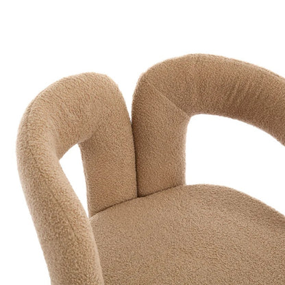 COOLMORE Contemporary Velvet Upholstered Accent Dining Chair Camel Teddy Fabric with Metal Base-海智集-Default-