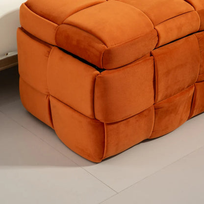 COOLMORE Upholstered Fabric Storage Ottoman with Safety Hinge, Orange Velvet, 43.7'' x 17.32'' x 15.73''-海智集-Default-