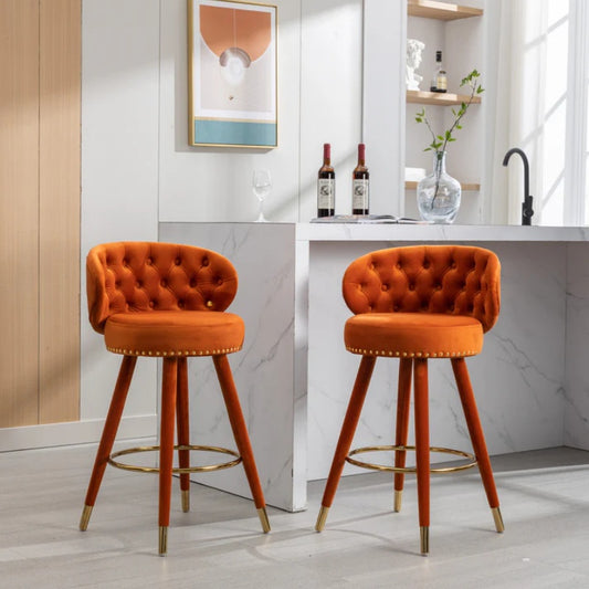 COOLMORE Counter Height Bar Stools Set of 2 for Kitchen Counter Solid Wood Legs with a fixed height of 360 degrees-海智集-Default-