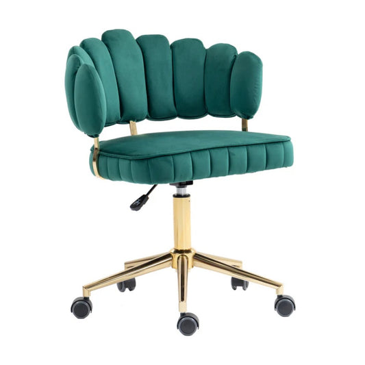 Velvet Home Office Desk Chair, Modern Cute Computer Chair, Wheels Swivel Height Adjustable Task Chair, Emerald Velvet-海智集-Default-