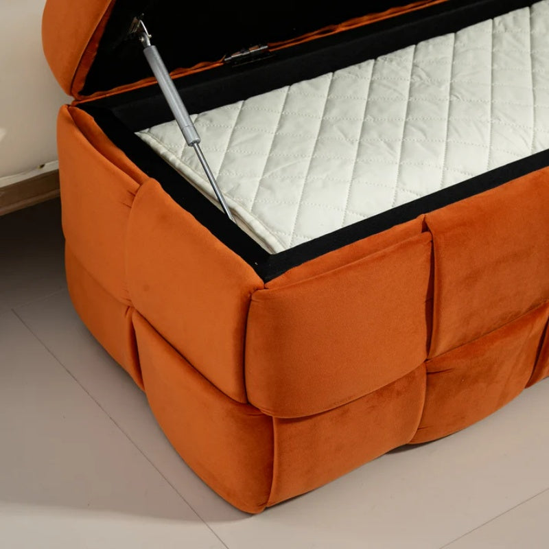 COOLMORE Upholstered Fabric Storage Ottoman with Safety Hinge, Orange Velvet, 43.7'' x 17.32'' x 15.73''-海智集-Default-
