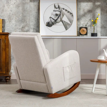 High Back Rocking Chair Nursery Chair .Comfortable Rocker Fabric Padded Seat .Modern High Back Armchair-海智集-Default-
