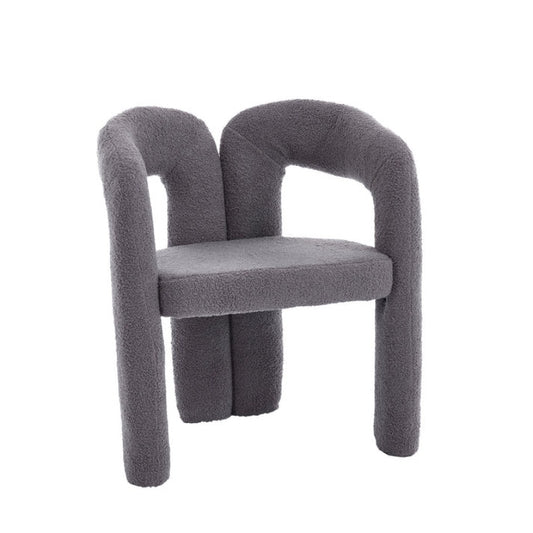 COOLMORE Contemporary Designed Teddy Velvet Upholstered Accent/Dining Chair with Armrest, Gray Teddy Fabric, Set of 2-海智集-Default-