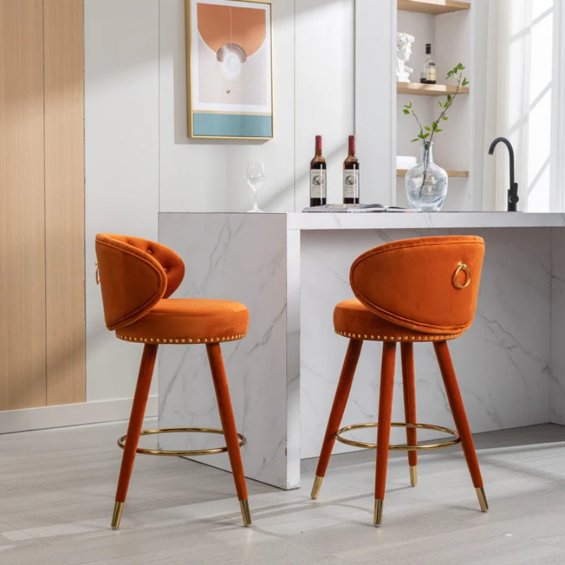COOLMORE Counter Height Bar Stools Set of 2 for Kitchen Counter Solid Wood Legs with a fixed height of 360 degrees-海智集-Default-
