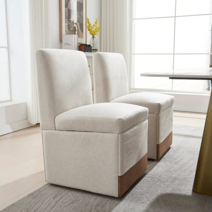 COOLMORE 360 Degree Swivel Upholstered Dining Chairs Set of 2 Swivel Dining Room Chairs Kitchen Chairs Casters & Storage Comfy Modern Rolling Chair for Living Room Fabric Armless Chair-海智集-Default-