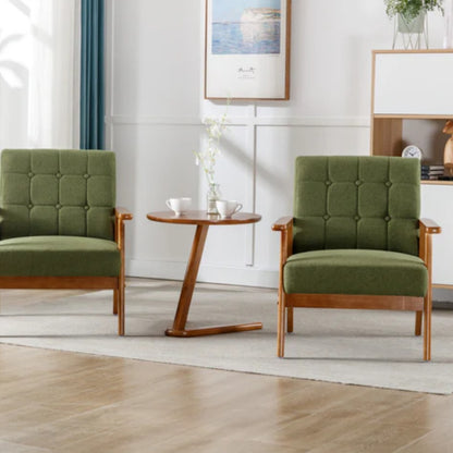 Accent Chairs Set of 2 with Side Table, Mid Century Modern Accent Chair, Wood and Fabric Armchairs Side Chair, Lounge Reading Comfy Arm Chair for Living Room, Bedroom, Office-海智集-Default-