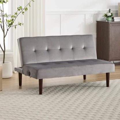Foldable Fashion Sofa Bed High End Flannel Fabric Back Adjustable Sofa Recliner Futon, Modern Fashion Sofa with Charging Port, Suitable for Living Room Bedroom Office (Gray)-海智集-Default-