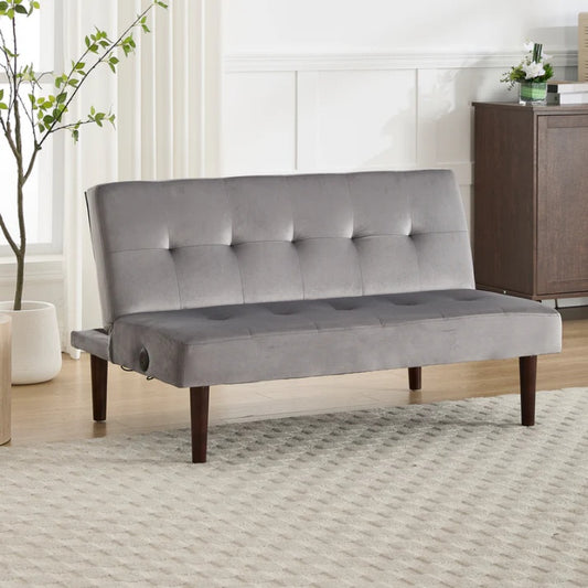 Foldable Fashion Sofa Bed High End Flannel Fabric Back Adjustable Sofa Recliner Futon, Modern Fashion Sofa with Charging Port, Suitable for Living Room Bedroom Office (Gray)-海智集-Default-