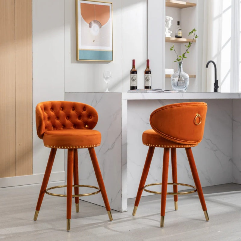 COOLMORE Counter Height Bar Stools Set of 2 for Kitchen Counter Solid Wood Legs with a fixed height of 360 degrees-海智集-Default-