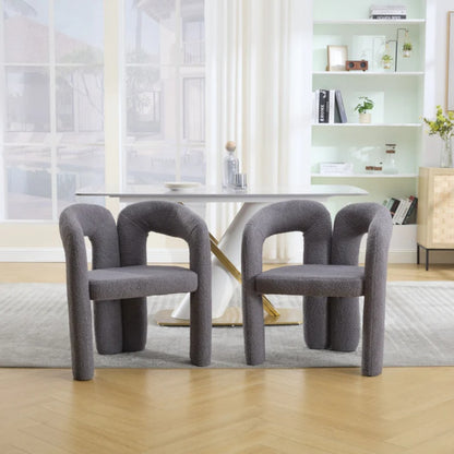 COOLMORE Contemporary Designed Teddy Velvet Upholstered Accent/Dining Chair with Armrest, Gray Teddy Fabric, Set of 2-海智集-Default-