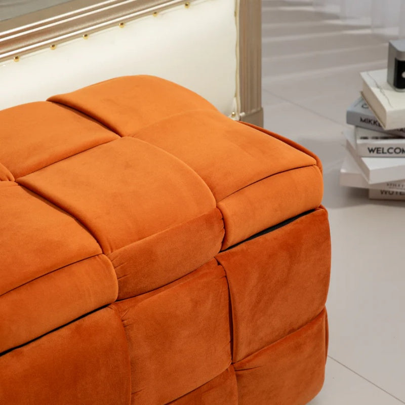 COOLMORE Upholstered Fabric Storage Ottoman with Safety Hinge, Orange Velvet, 43.7'' x 17.32'' x 15.73''-海智集-Default-