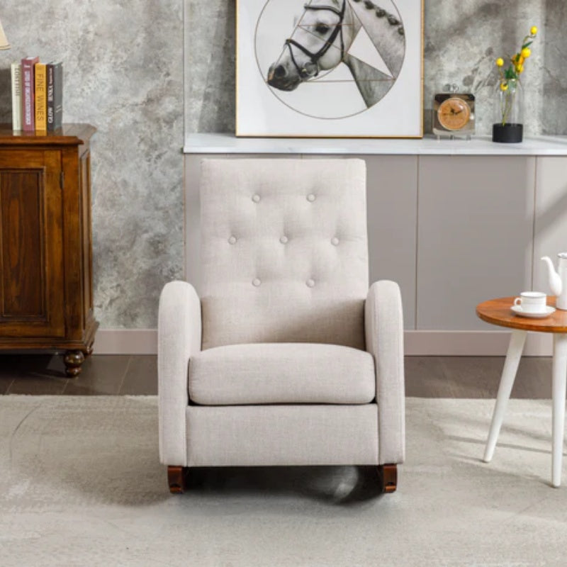 High Back Rocking Chair Nursery Chair .Comfortable Rocker Fabric Padded Seat .Modern High Back Armchair-海智集-Default-