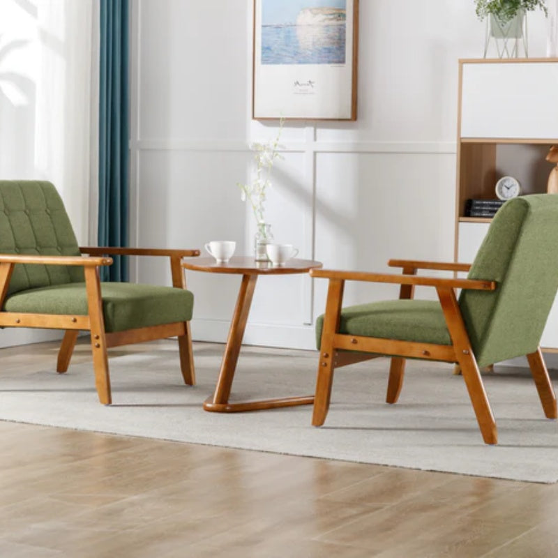 Accent Chairs Set of 2 with Side Table, Mid Century Modern Accent Chair, Wood and Fabric Armchairs Side Chair, Lounge Reading Comfy Arm Chair for Living Room, Bedroom, Office-海智集-Default-