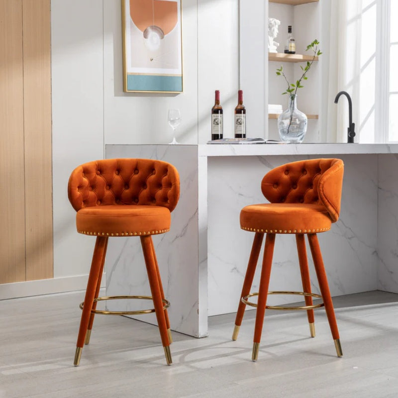 COOLMORE Counter Height Bar Stools Set of 2 for Kitchen Counter Solid Wood Legs with a fixed height of 360 degrees-海智集-Default-