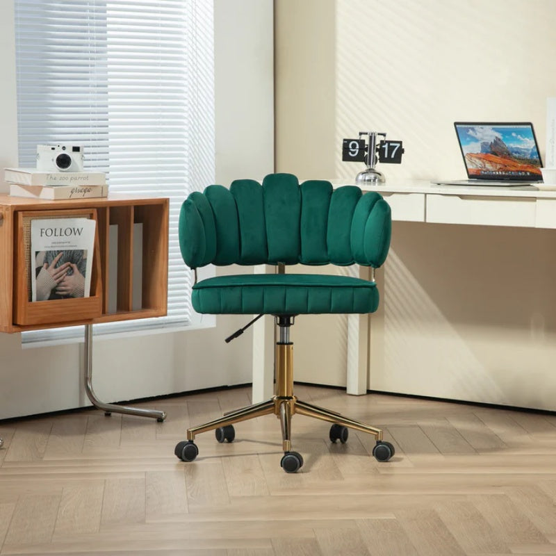 Velvet Home Office Desk Chair, Modern Cute Computer Chair, Wheels Swivel Height Adjustable Task Chair, Emerald Velvet-海智集-Default-