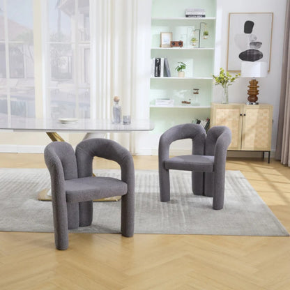 COOLMORE Contemporary Designed Teddy Velvet Upholstered Accent/Dining Chair with Armrest, Gray Teddy Fabric, Set of 2-海智集-Default-