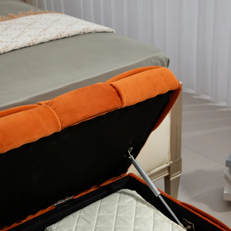 COOLMORE Upholstered Fabric Storage Ottoman with Safety Hinge, Orange Velvet, 43.7'' x 17.32'' x 15.73''-海智集-Default-