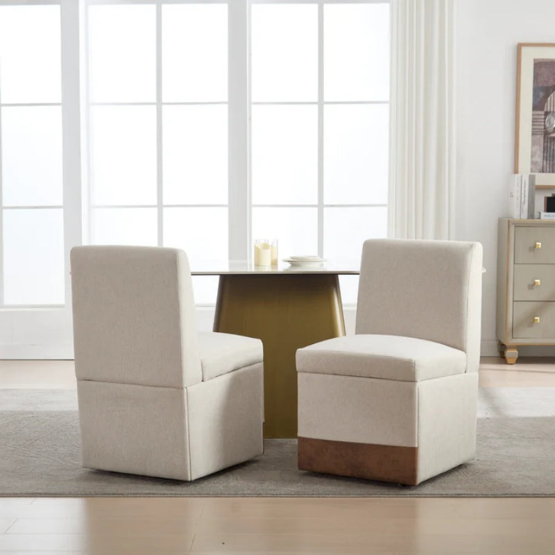 COOLMORE 360 Degree Swivel Upholstered Dining Chairs Set of 2 Swivel Dining Room Chairs Kitchen Chairs Casters & Storage Comfy Modern Rolling Chair for Living Room Fabric Armless Chair-海智集-Default-