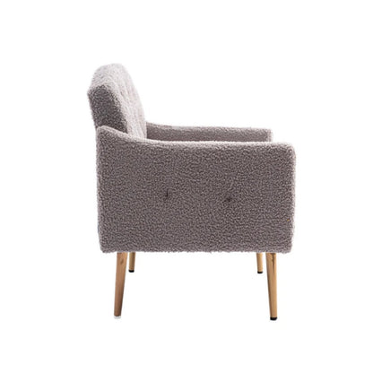 COOLMORE Modern Accent Chair with Arms, Tufted Decorative Fabric Armchair with Gold Metal Legs, Upholstered Reading Chair for Living Room Bedroom Office (Grey Teddy)-海智集-Default-