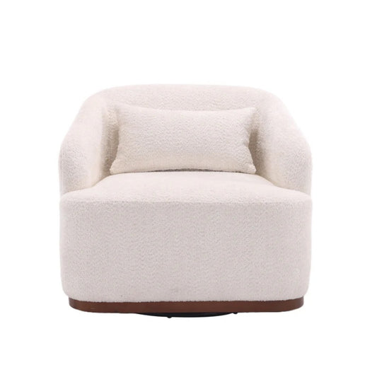 Swivel Barrel Chair, Comfy Round Accent Sofa Chair 360 Degree Swivel, White Chenille, 31.5 x 31.5 x 27.56-海智集-Default-
