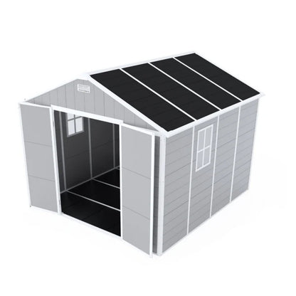 Campcraft 8*8ft resin storage shed, high quality pp material, strong structure, waterproof, rust and UV proof, large storage space, 12mm thick pp board, HD window lighting-海智集-Default-
