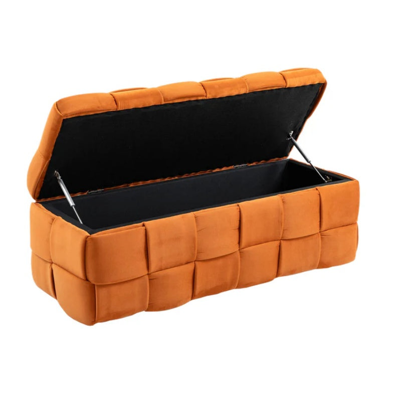 COOLMORE Upholstered Fabric Storage Ottoman with Safety Hinge, Orange Velvet, 43.7'' x 17.32'' x 15.73''-海智集-Default-