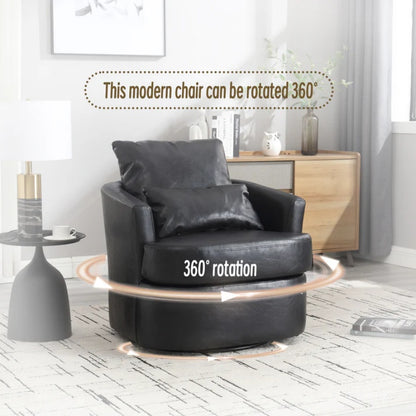 Modern Swivel Barrel Club Chair, Comfy Accent Sofa with 360 Degree Swivel, Black PU Leather, 32.68x30.31x24.80 Inches-海智集-Default-