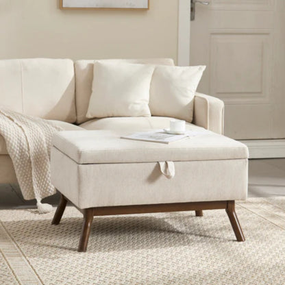 Mid-century modern square coffee table storage bench, assembled, suitable for living room, entryway and family room, used as a coffee table, stirrups, shoe bench-海智集-Default-