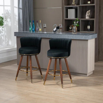 COOLMORE Counter Height Bar Stools Set of 2 for Kitchen Counter Solid Wood Legs with a fixed height of 360 degrees-海智集-Default-