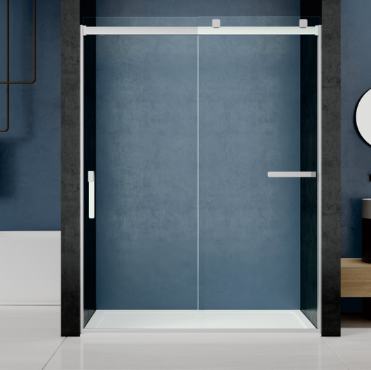 Minimalist frameless sliding door shower enclosure, stainless steel sunken bathroom partition without lower track, brushed overall sliding-海智集-