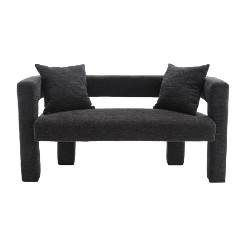 Modern Chenille Loveseat Sofa, Comfy Upholstered 2-Seater Sofa, Small Loveseat Accent Couch for Living Bedroom Leisure Areas, Carbon Black-海智集-Default-