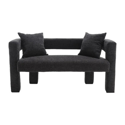 Modern Chenille Loveseat Sofa, Comfy Upholstered 2-Seater Sofa, Small Loveseat Accent Couch for Living Bedroom Leisure Areas, Carbon Black-海智集-Default-