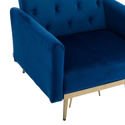 COOLMORE Velvet Accent Chair with Adjustable Armrests and Backrest, Button Tufted Lounge Chair, Single Recliner Armchair with Ottoman-海智集-Default-