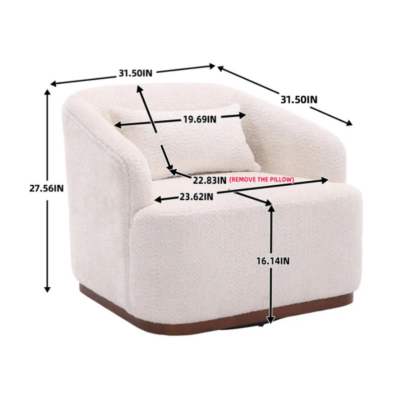 Swivel Barrel Chair, Comfy Round Accent Sofa Chair 360 Degree Swivel, White Chenille, 31.5 x 31.5 x 27.56-海智集-Default-