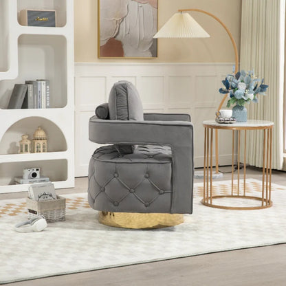 Swivel Accent Chair - Modern Accent Chair with Pillow, Velvet Armchair Side Chair with Tufted Button for Living Room, Bedroom, Office(Gray)-海智集-Default-