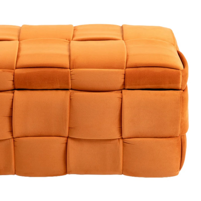 COOLMORE Upholstered Fabric Storage Ottoman with Safety Hinge, Orange Velvet, 43.7'' x 17.32'' x 15.73''-海智集-Default-