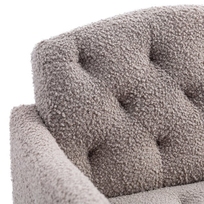 COOLMORE Modern Accent Chair with Arms, Tufted Decorative Fabric Armchair with Gold Metal Legs, Upholstered Reading Chair for Living Room Bedroom Office (Grey Teddy)-海智集-Default-