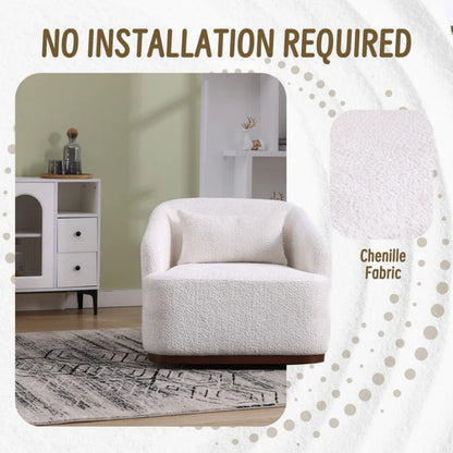 Swivel Barrel Chair, Comfy Round Accent Sofa Chair 360 Degree Swivel, White Chenille, 31.5 x 31.5 x 27.56-海智集-Default-